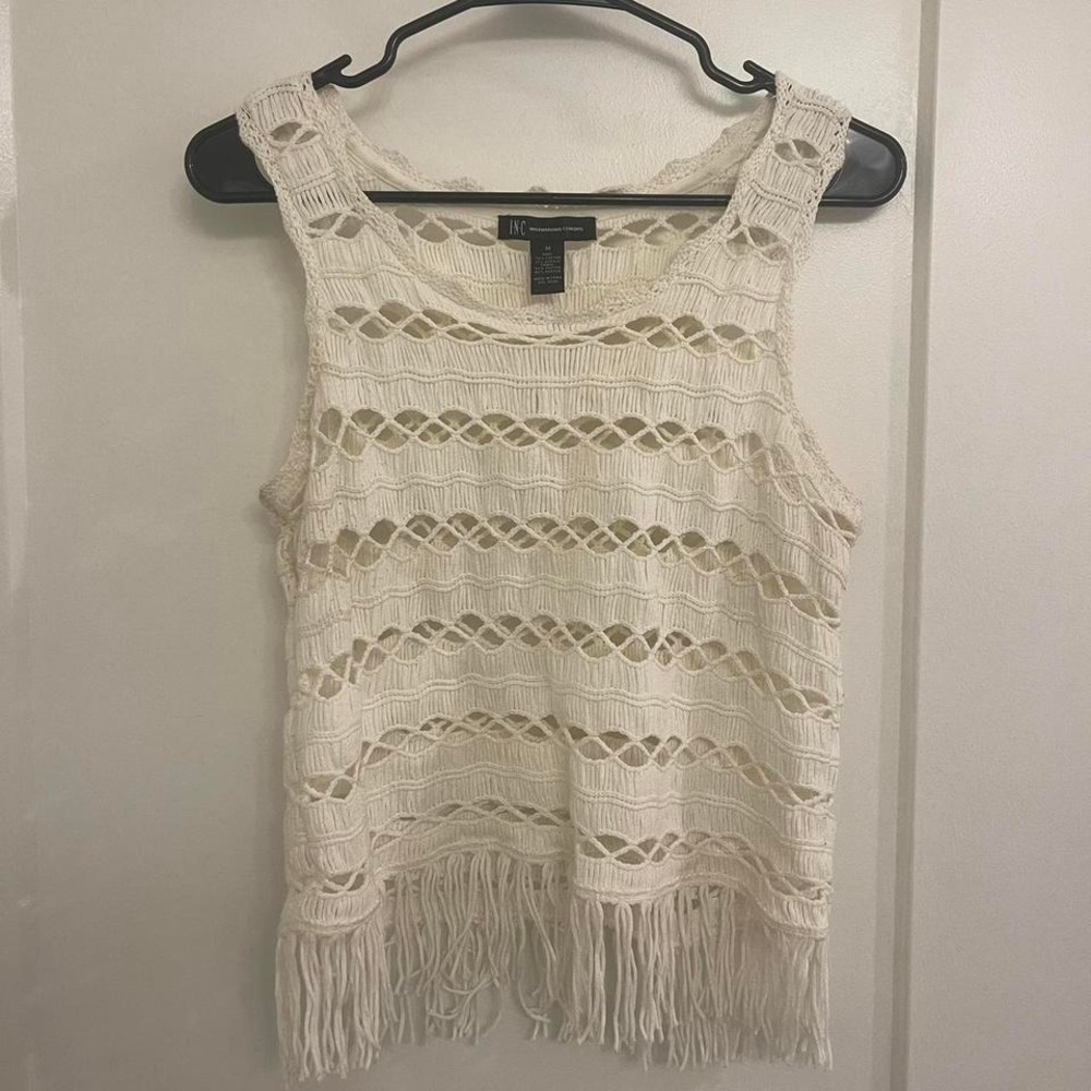 Vintage Crochet Fringe Boho Tank Top White Indie Y2K